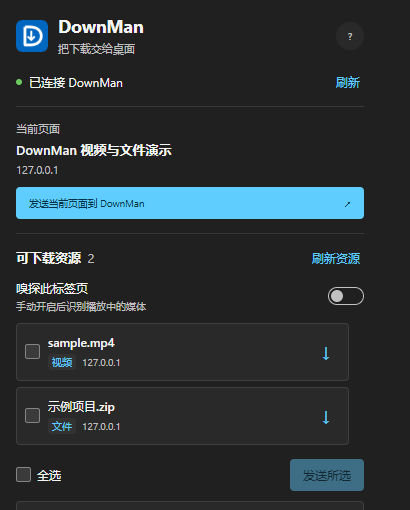 DownMan 浏览器助手暗色界面